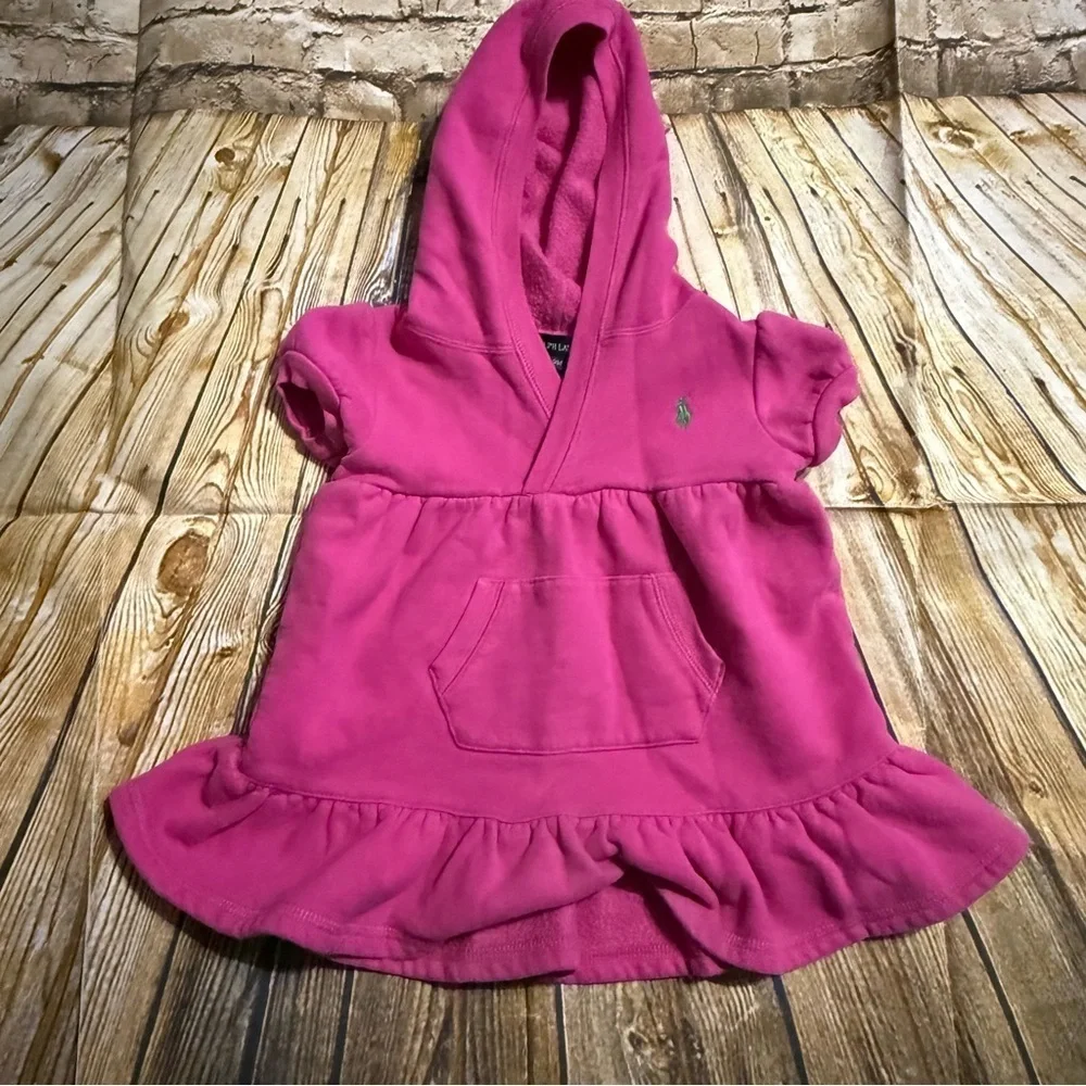 Ralph Lauren Pink Green Pony Hooded Sweatshirt Dress